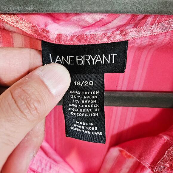 Lane Bryant Women's 18/20 Long Sleeve Button Up Blouse Red White Stripe Mature - Picture 6 of 6